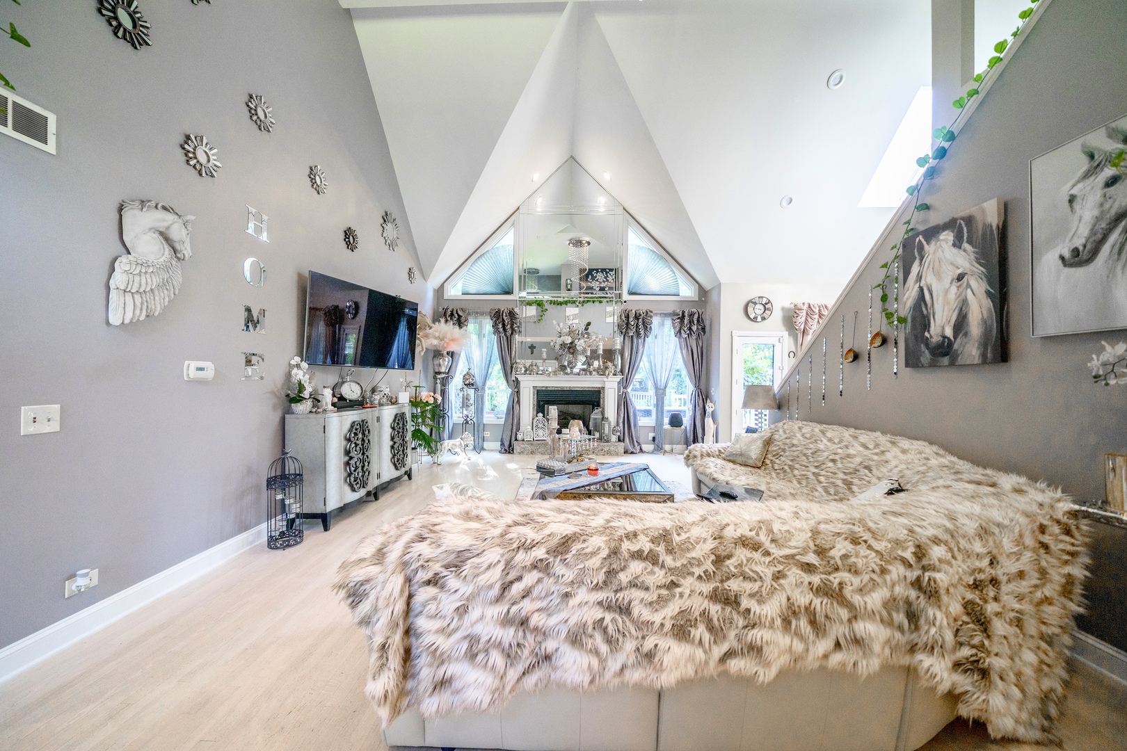 9817 North Hunters Lane Spring Grove, IL 60081 - Photo 17 of 73 a bedroom with a bed and a fireplace