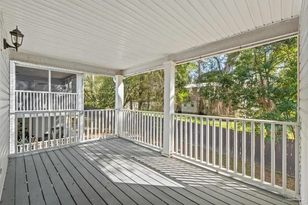 a view of a wooden balcony