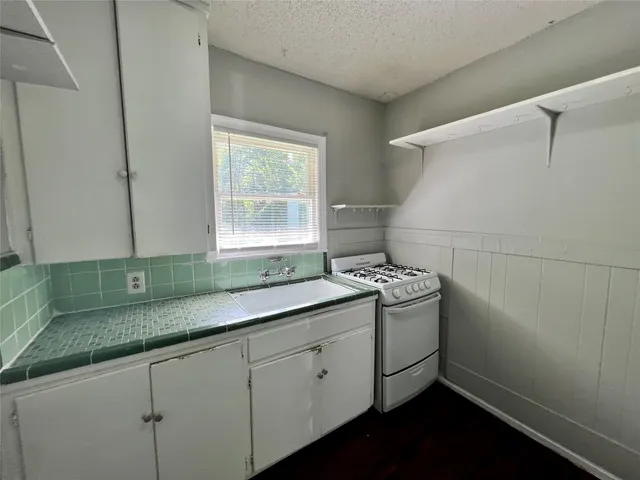 a kitchen with a sink and cabinets