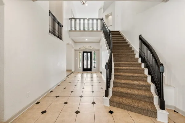 a view of a room with stairs