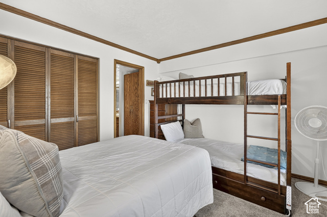 150 Ridgeview Street Brian Head, UT 84719 - Photo 16 of 43 Louvered wood closet doors, wood trim, and a built-in bunk bed structure