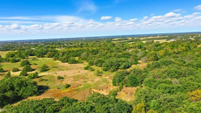 a view of a big yard with lots of green space