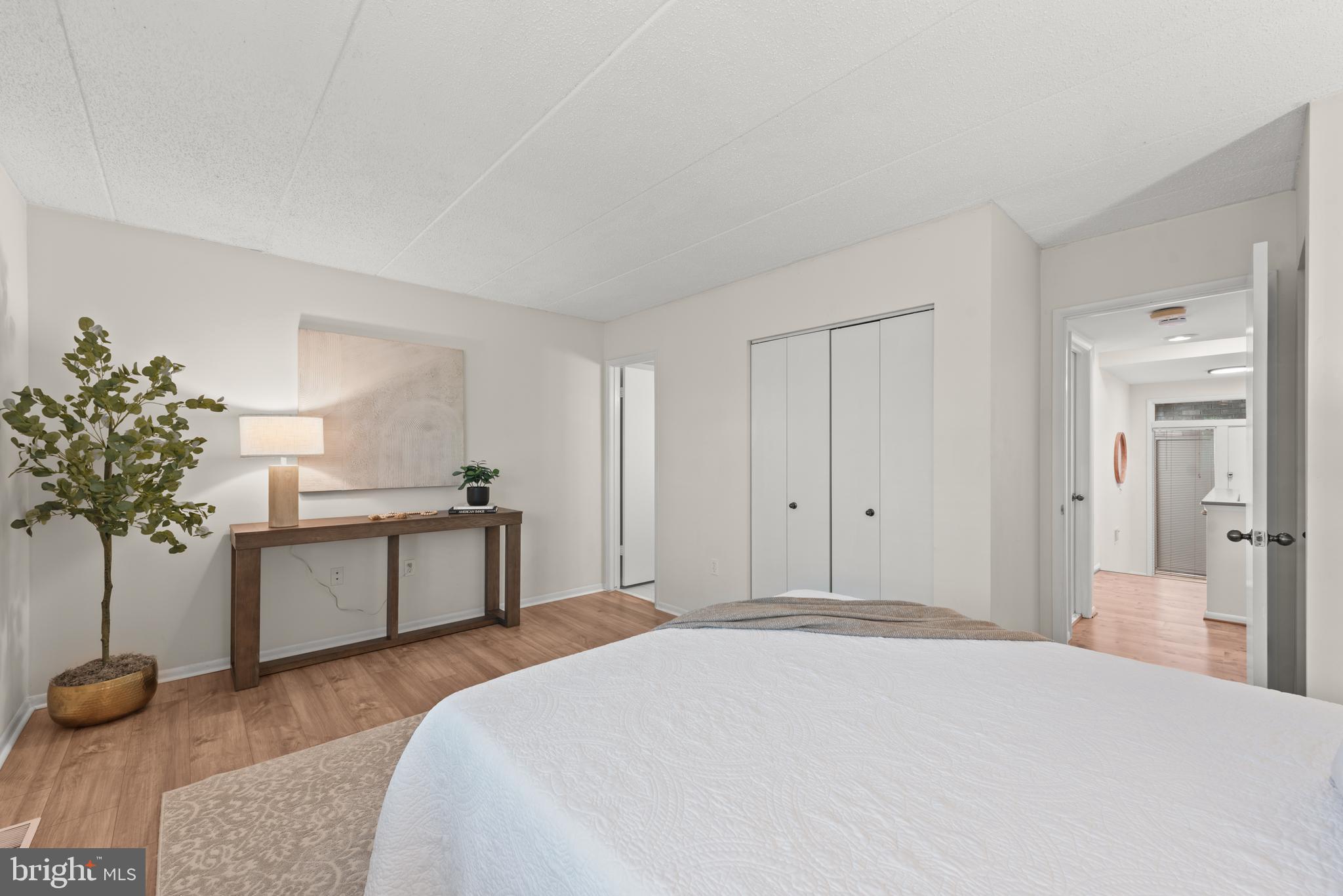 11116 Boathouse Court, Unit 93 Reston, VA 20191 - Photo 10 of 34 a spacious bedroom with a bed and a potted plant