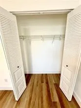 a view of walk in closet with wooden floor
