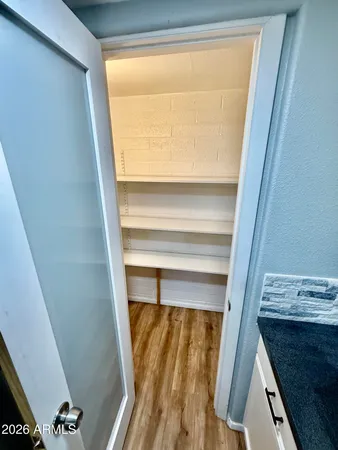 a view of walk in closet with empty racks