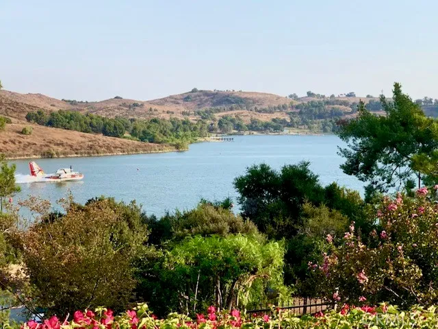 a view of a lake with a mountain in the background
