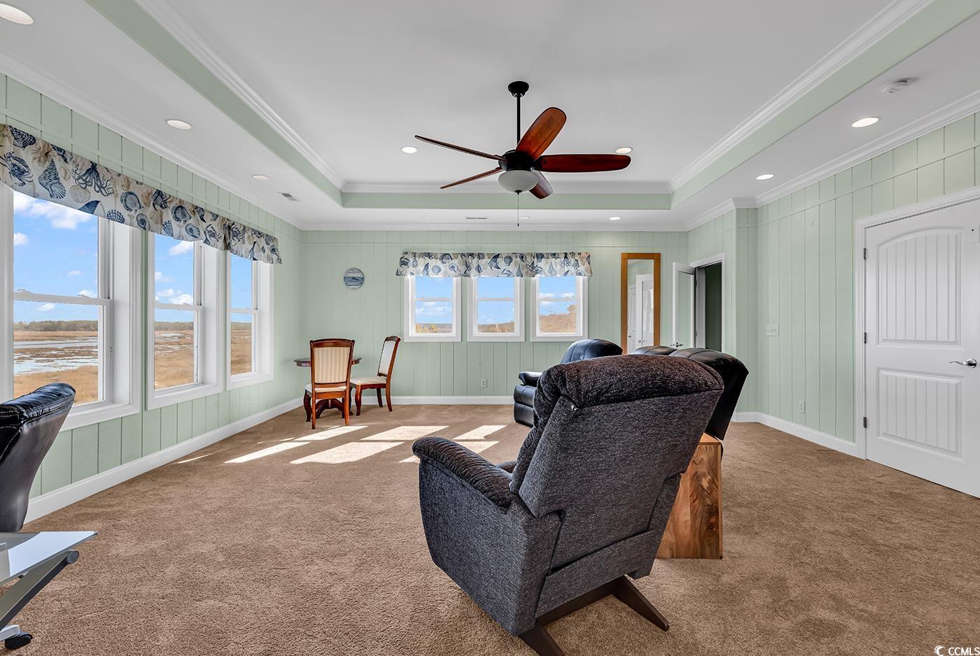 88 Gillette Place Murrells Inlet, SC 29576 - Photo 25 of 40 Sitting room with a ceiling fan, carpet, a tray ce