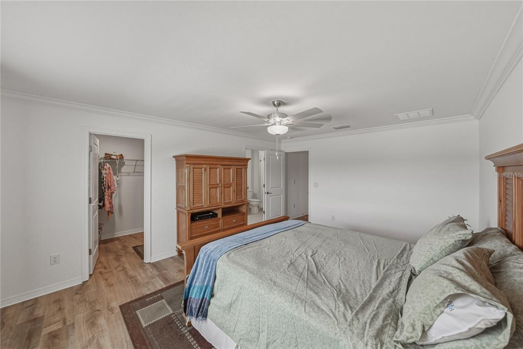 30688 Veridian Way Wesley Chapel, FL 33543 - Photo 26 of 55 a bedroom with a large bed and a chandelier