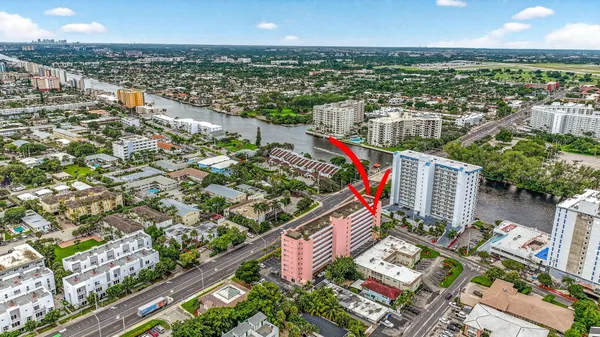 an aerial view of balcony and city