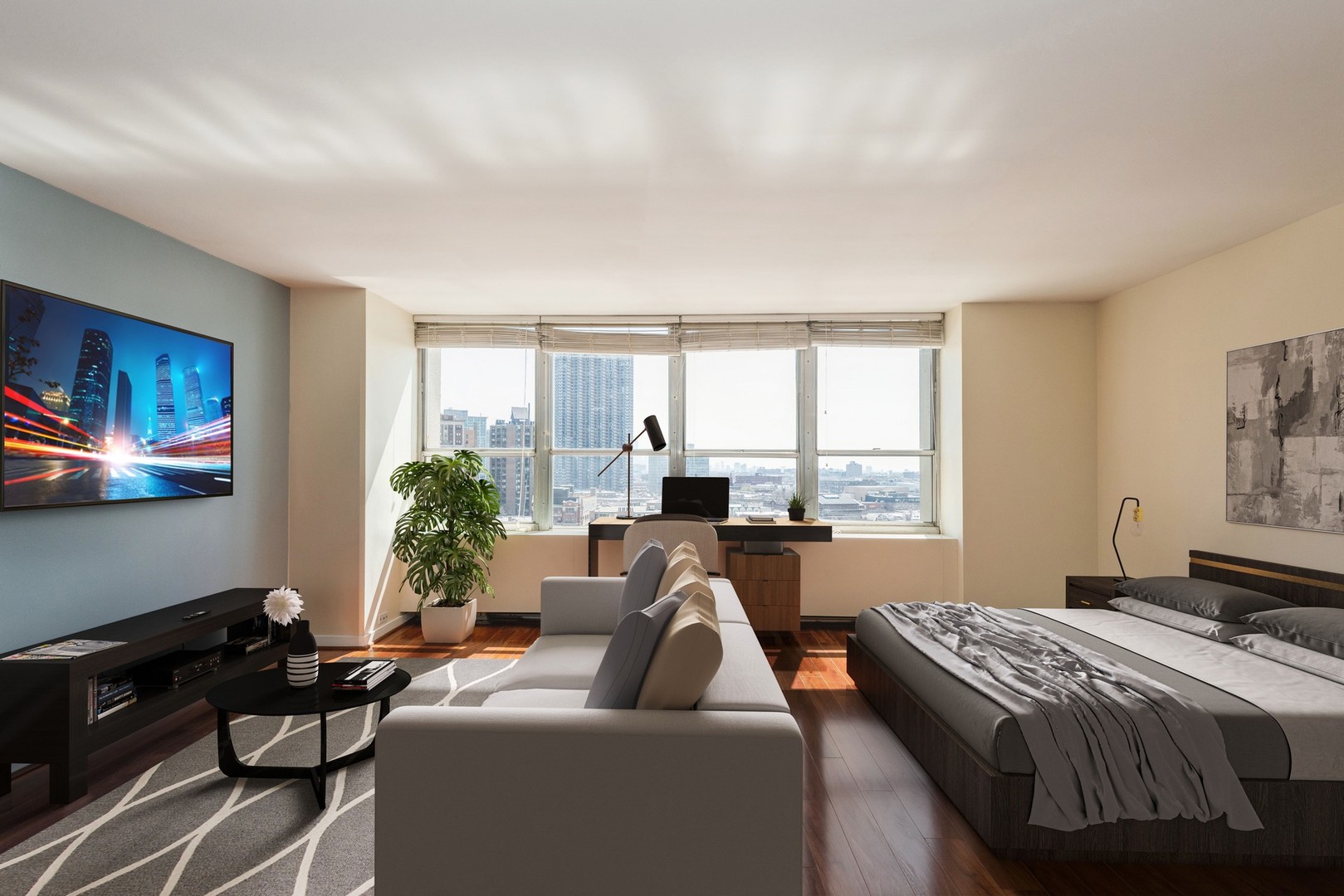 655 West Irving Park Road, Unit 1109 Chicago, IL 60613 - Photo 11 of 29 a bedroom with furniture and a large window