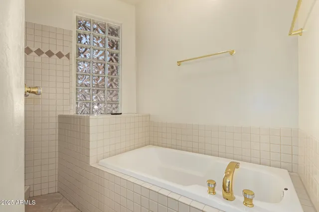 a bathroom with a bathtub