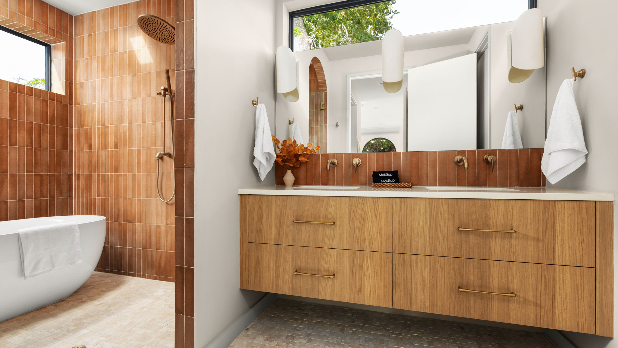 Undisclosed Address Austin, TX 78702 - Photo 25 of 38 Full bath featuring vanity, walk in shower, and a freestanding bath