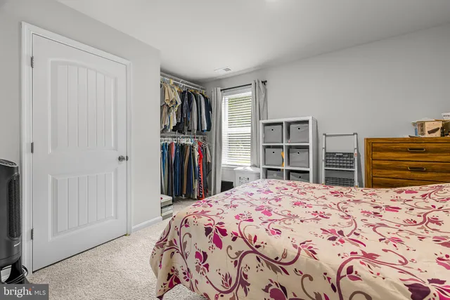 a bedroom with a bed and a closet