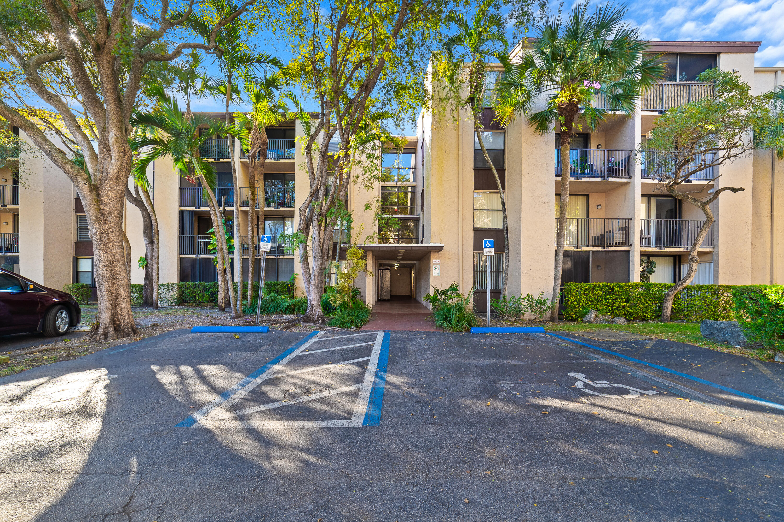 a view of a building with a yard