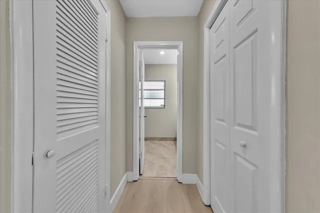 a view of a room with racks on the wall