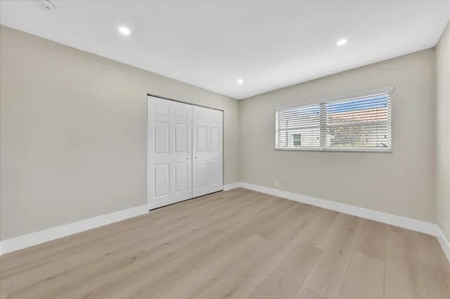 an empty room with a workspace