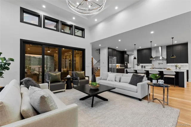 a living room with furniture or couch and a large window