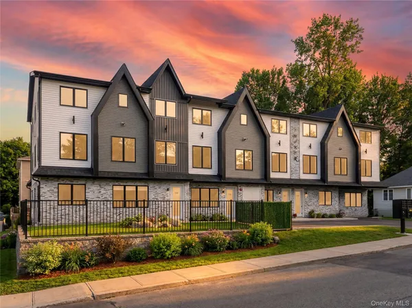 a front view of residential houses