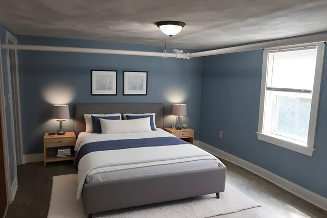 a bedroom with bed and window