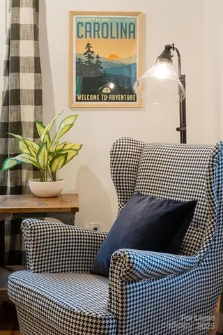 a view of a balcony with door