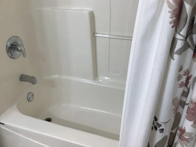 a bathroom with a bathtub