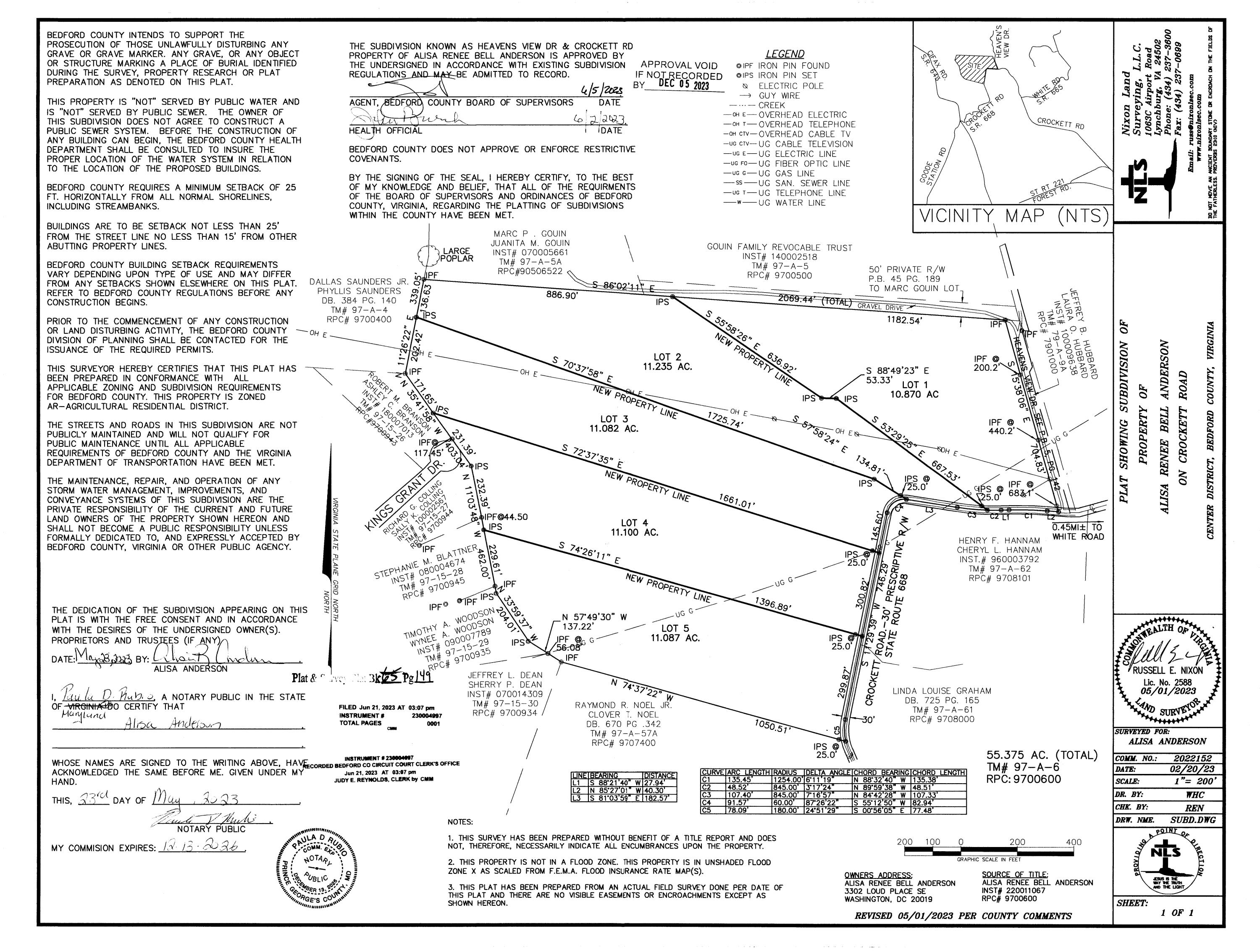 Lot 4 Crockett Road Goode, VA 24556 - Photo 12 of 12 Plat for Lots 1-5 Crockett Rd (1)