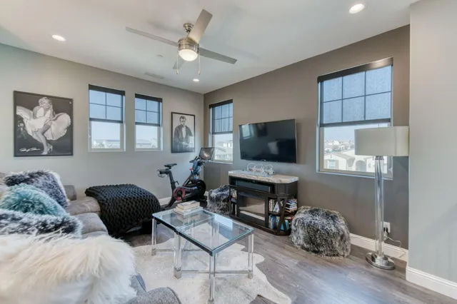 a living room with furniture and a rug