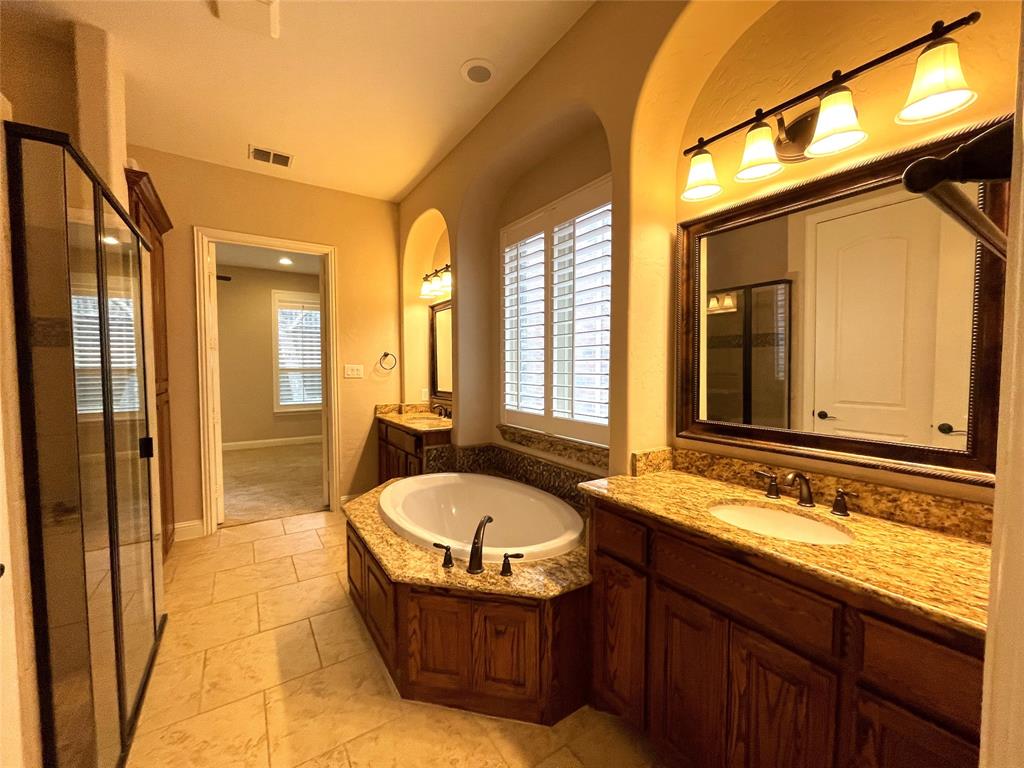 1840 Audubon Pond Way Allen, TX 75013 - Photo 22 of 38 a bathroom with a tub a sink and a large mirror