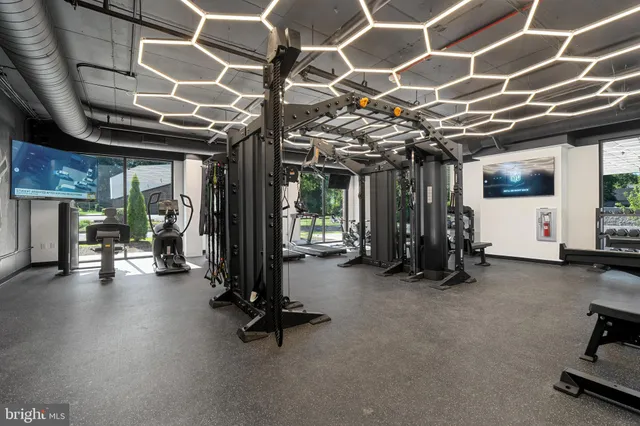 a view of a room with gym equipment