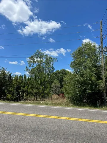 a view of a big yard with large trees
