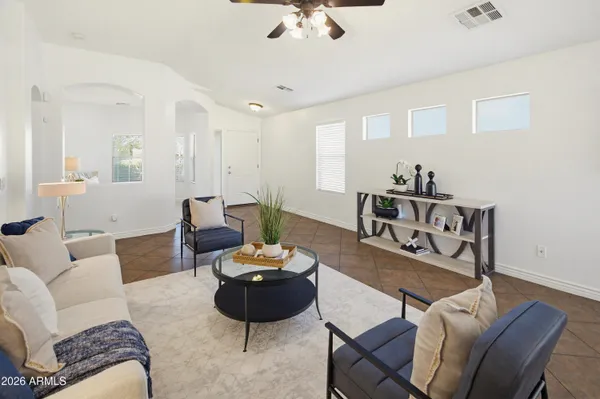 a living room with furniture