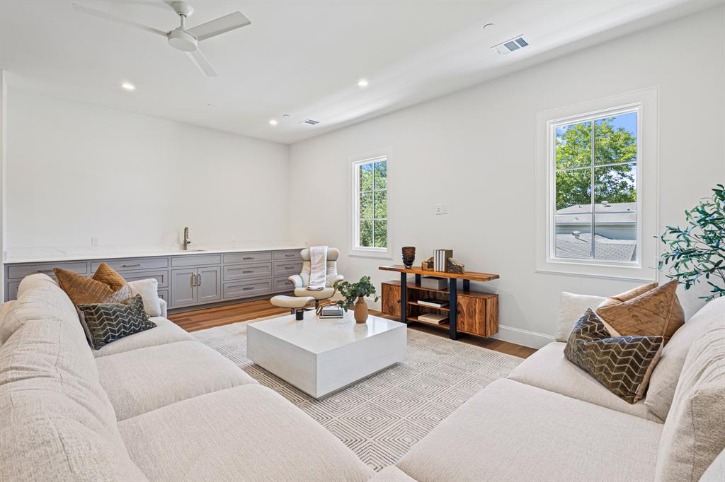 5925 Williamstown Road Dallas, TX 75230 - Photo 28 of 39 Secondary living room with light wood-type flooring, recessed lighting, and ceiling fan
