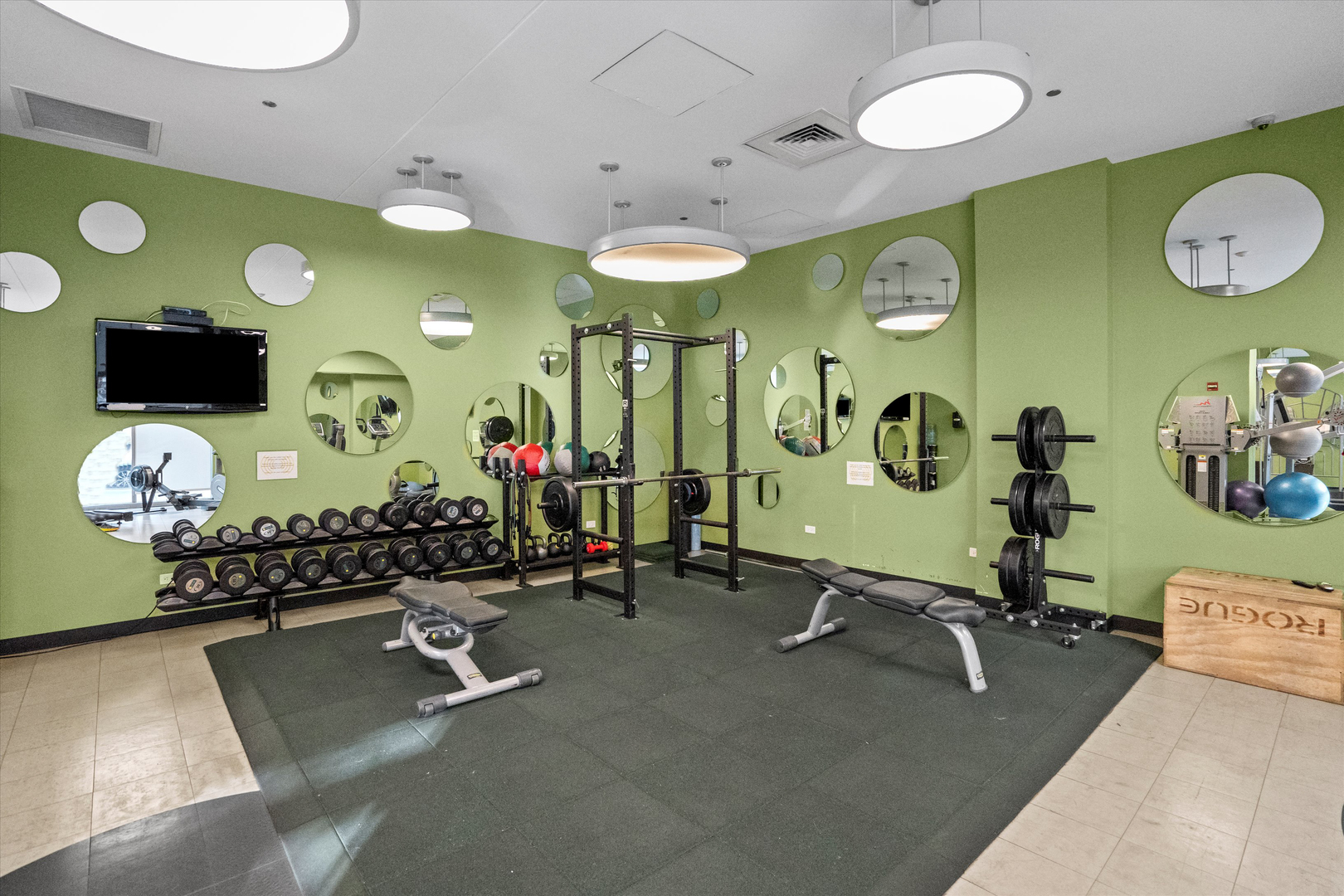 125 South Green Street, Unit 806A Chicago, IL 60607 - Photo 24 of 35 a room with gym equipment and a mirror