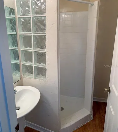 a bathroom with a shower