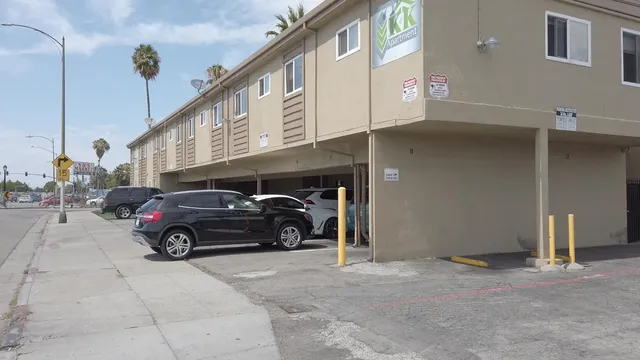 a car parked in front of a building