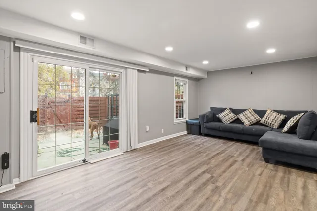 a living room with a large window