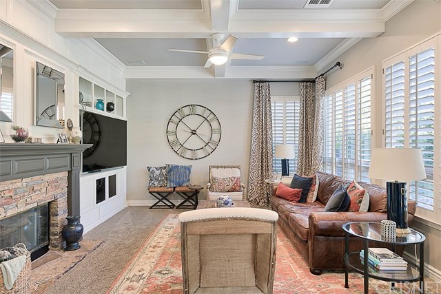 25907 Franklin Lane Stevenson Ranch, CA 91381 - Photo 18 of 58 What a beautiful Family Room with coffered ceiling and custom white wood paneling and inlets on walls