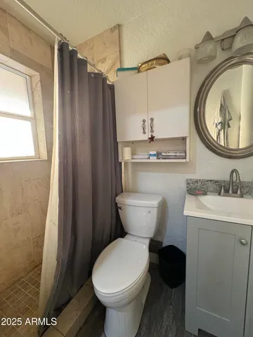 a bathroom with a toilet a sink and a mirror