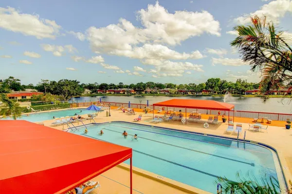 a view of a lake with outdoor space