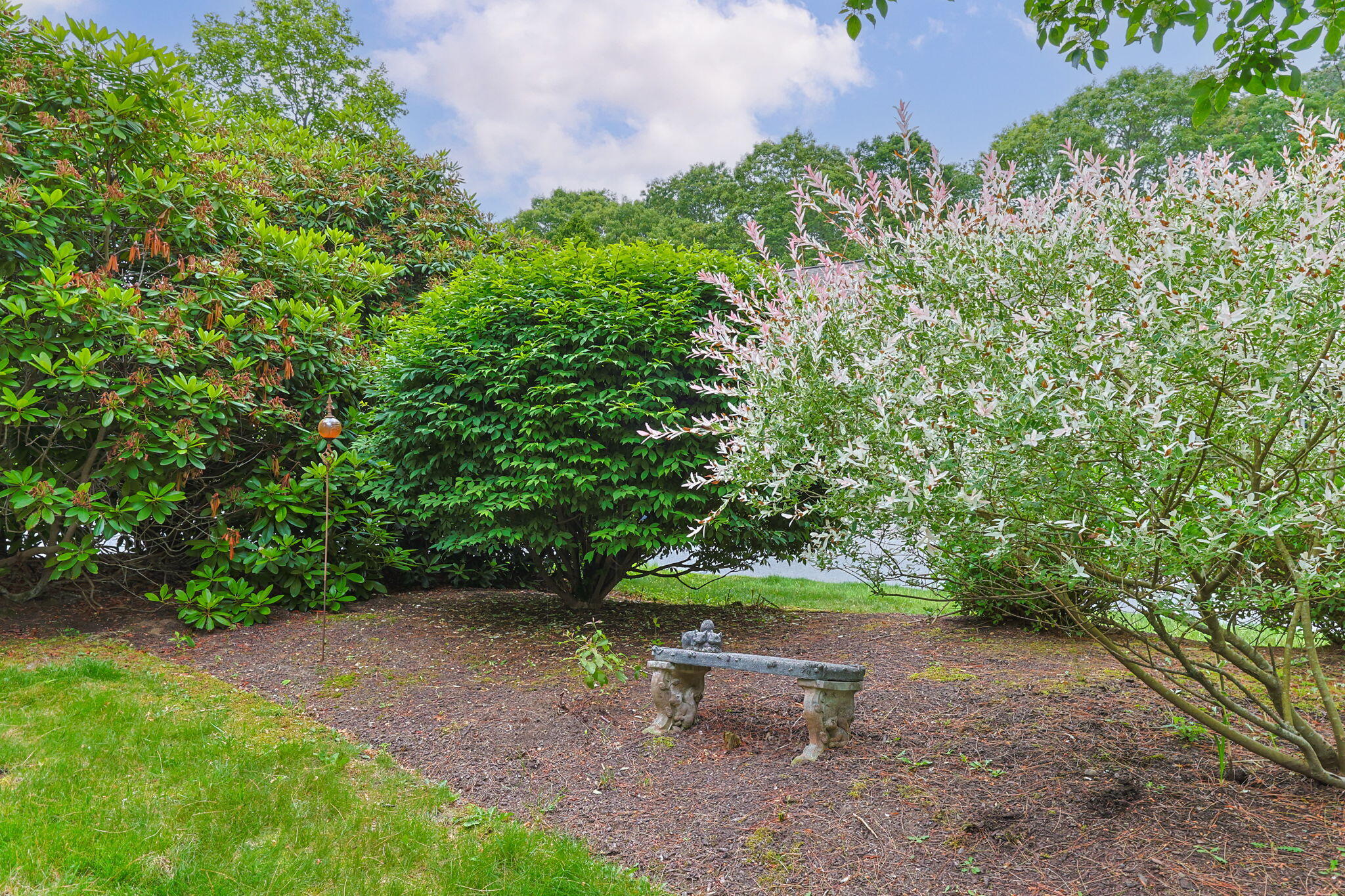 2 Darby Point Mashpee, MA 02649 - Photo 41 of 47 a view of a yard with plants and a bench