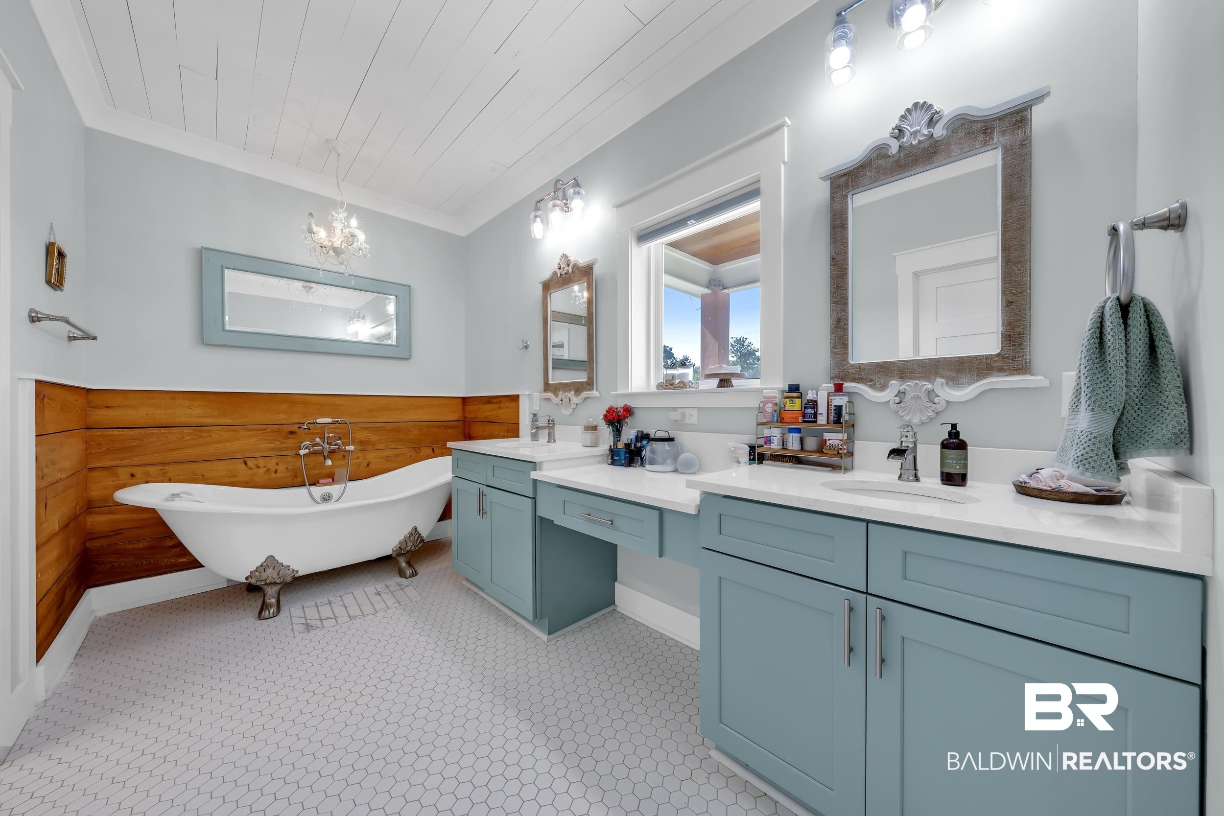 6576 Ranch Loop Road East Grand Bay, AL 36541 - Photo 20 of 39 Bathroom featuring a freestanding clawfoot tub and shiplap ceiling