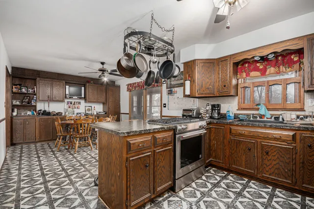a kitchen with lots of counter top space
