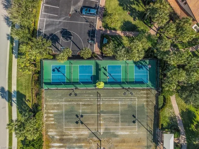a view of a brick wall with a tree in front of it