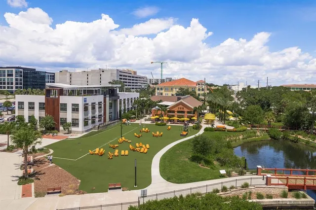 a view of city from terrace with seating space