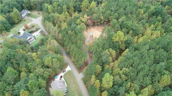 a view of a forest with a houses