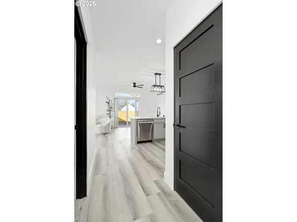 a view of a living room with a chair