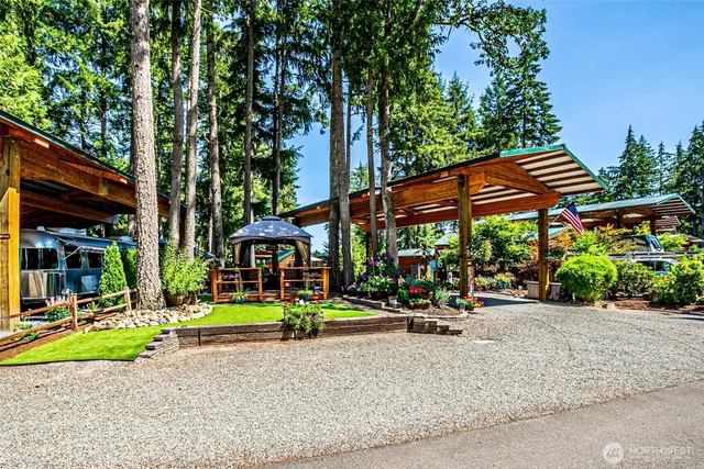 a view of a park with a slide