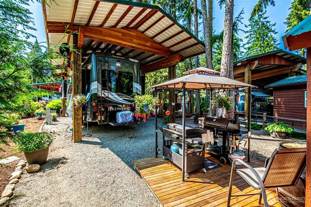 a backyard of a house with seating space