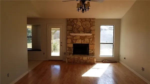 a view of a livingroom with a fireplace