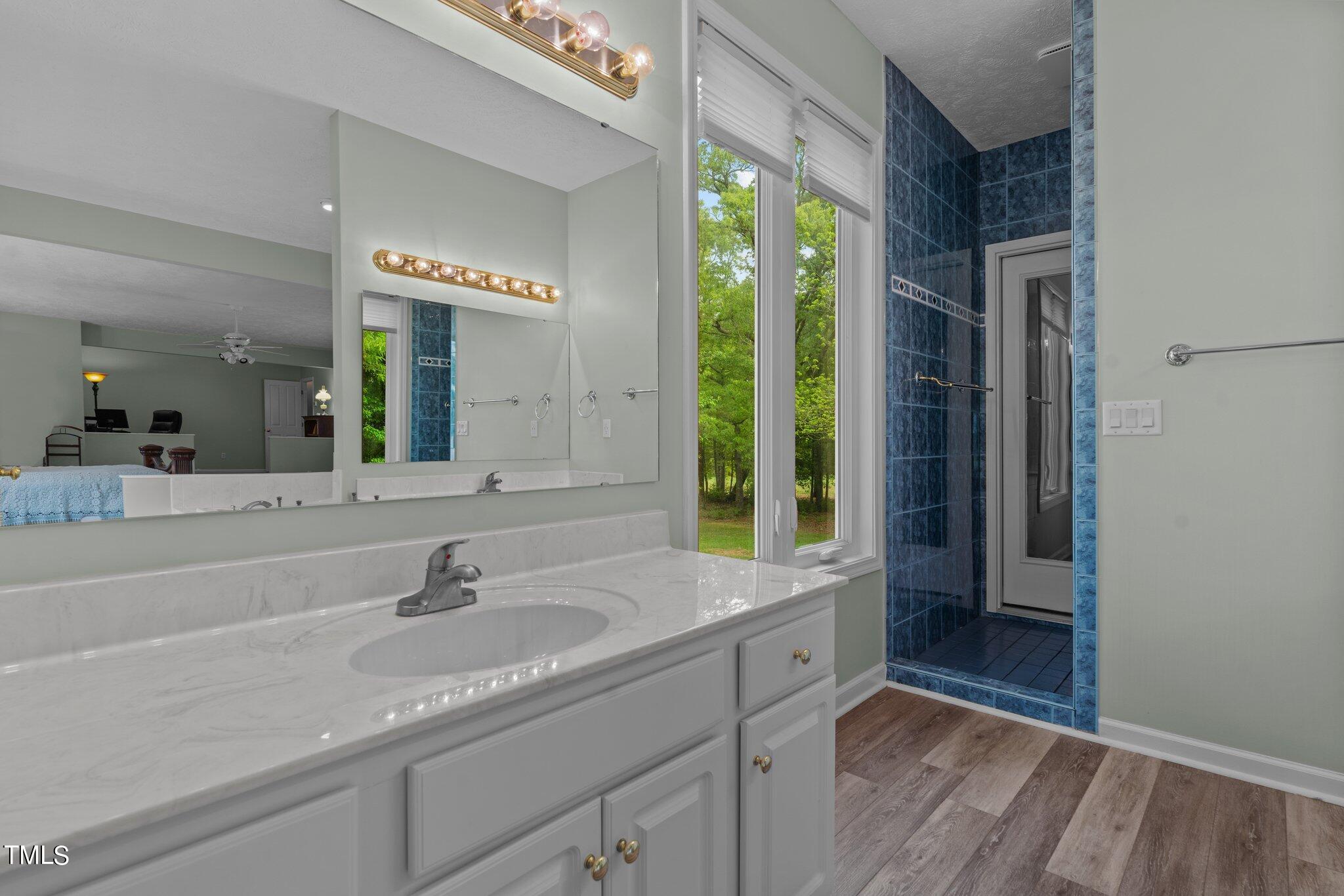 744 Alderman Mill Road Dunn, NC 28334 - Photo 22 of 50 a bathroom with a sink and a large mirror
